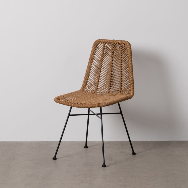 Chaise de jardin vintage chic en Rotin polyéthylène Naturel Tressé Métal Noir Tara (Lot de 2) - 3