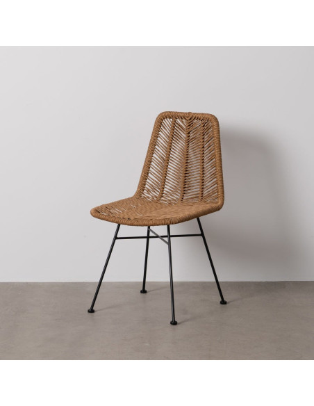 Chaise de jardin vintage chic en Rotin polyéthylène Naturel Tressé Métal Noir Tara (Lot de 2) - 3