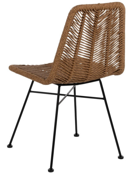 Chaise de jardin vintage chic en Rotin polyéthylène Naturel Tressé Métal Noir Tara (Lot de 2) - 4