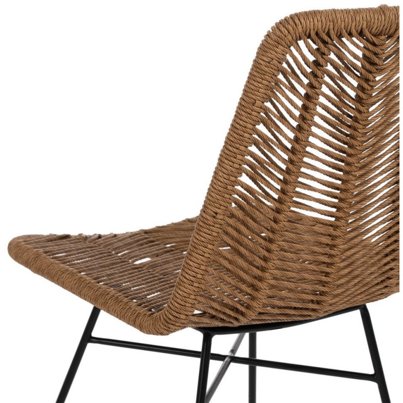 Chaise de jardin vintage chic en Rotin polyéthylène Naturel Tressé Métal Noir Tara (Lot de 2) - 9
