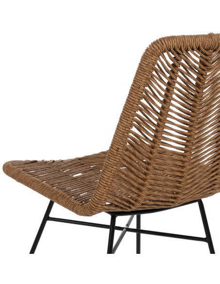 Chaise de jardin vintage chic en Rotin polyéthylène Naturel Tressé Métal Noir Tara (Lot de 2) - 9