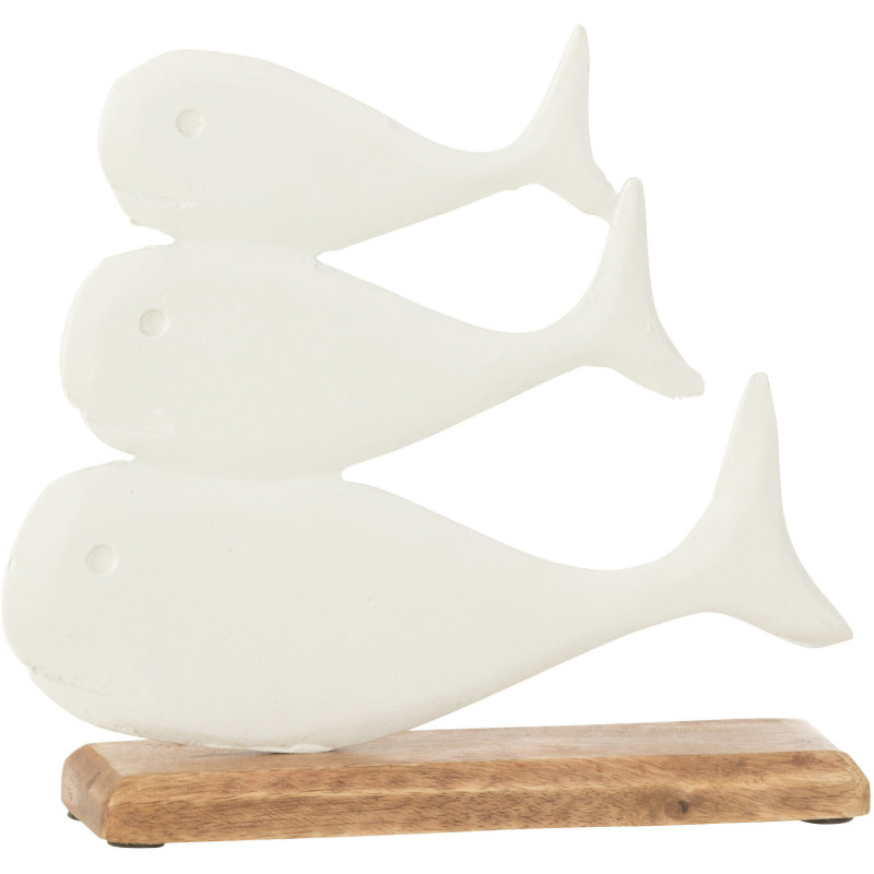 Objet déco à poser Baleines superposée Hauteur 20 cm en Métal Blanc Bois Naturel Ursa - 1