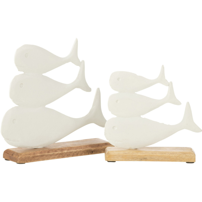Objet déco à poser Baleines superposée Hauteur 20 cm en Métal Blanc Bois Naturel Ursa - 2