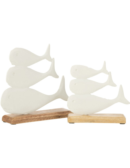 Objet déco à poser Baleines superposée Hauteur 20 cm en Métal Blanc Bois Naturel Ursa - 2