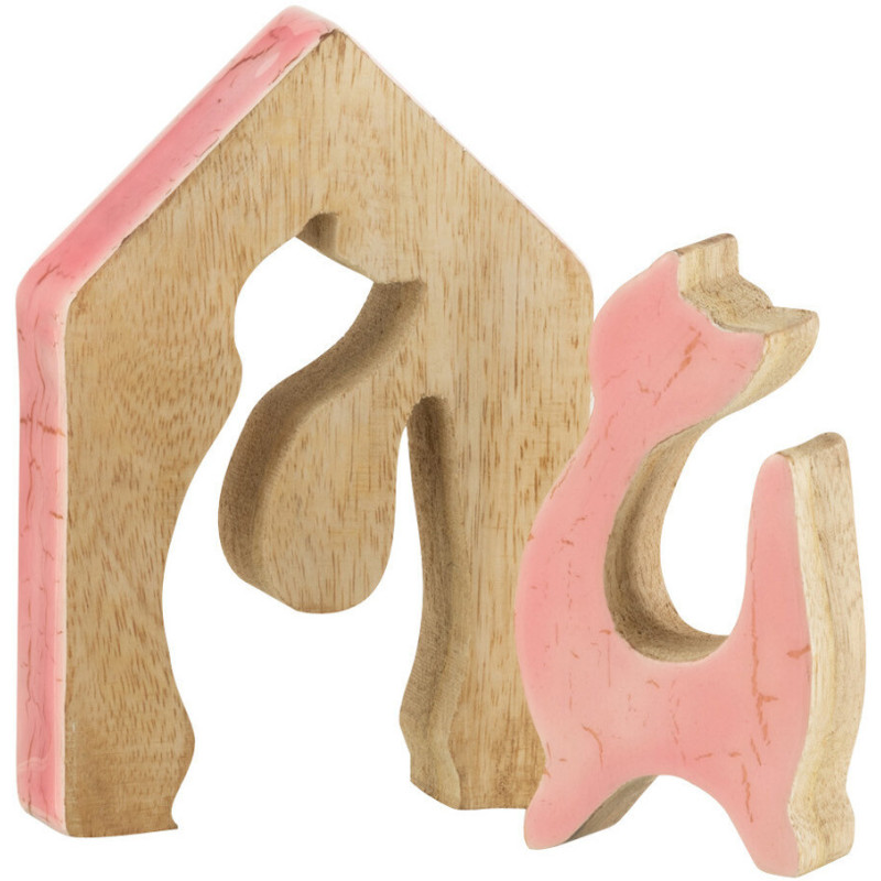 Objet déco à poser Chat Maison Hauteur 14 cm en Bois de manguier Rose Naturel Abra - 3