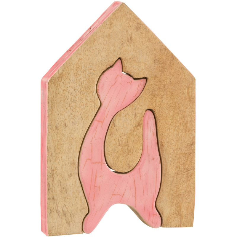 Objet déco à poser Chat Maison Hauteur 25 cm en Bois de manguier Rose Naturel Abra - 1