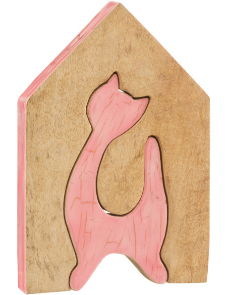 Objet déco à poser Chat Maison Hauteur 25 cm en Bois de manguier Rose Naturel Abra - 1