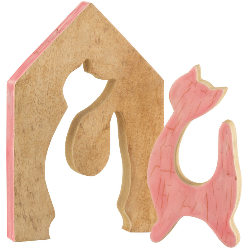 Objet déco à poser Chat Maison Hauteur 25 cm en Bois de manguier Rose Naturel Abra - 3