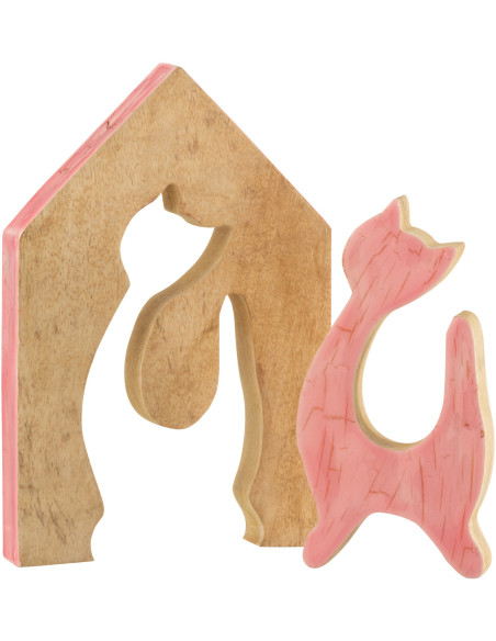 Objet déco à poser Chat Maison Hauteur 25 cm en Bois de manguier Rose Naturel Abra - 3