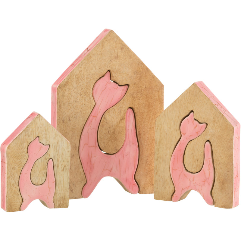 Objet déco à poser Chat Maison Hauteur 25 cm en Bois de manguier Rose Naturel Abra - 4