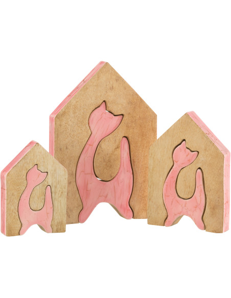 Objet déco à poser Chat Maison Hauteur 25 cm en Bois de manguier Rose Naturel Abra - 4