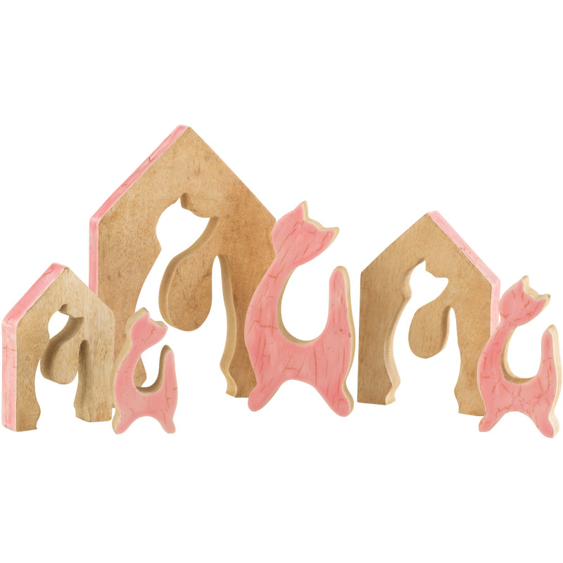 Objet déco à poser Chat Maison Hauteur 25 cm en Bois de manguier Rose Naturel Abra - 5
