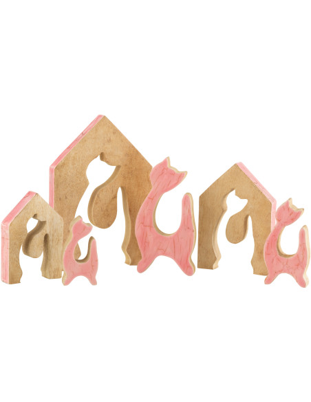 Objet déco à poser Chat Maison Hauteur 25 cm en Bois de manguier Rose Naturel Abra - 5