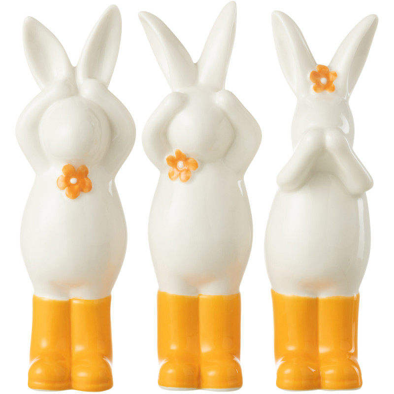Statuette déco Lapins Sagesse Hauteur 20 cm en Porcelaine Blanc Orange Devan (Lot de 3) - 1