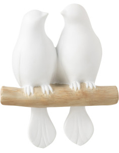 Statuette déco 2 oiseaux sur branche en Résine Blanc Naturel Lilly - 1