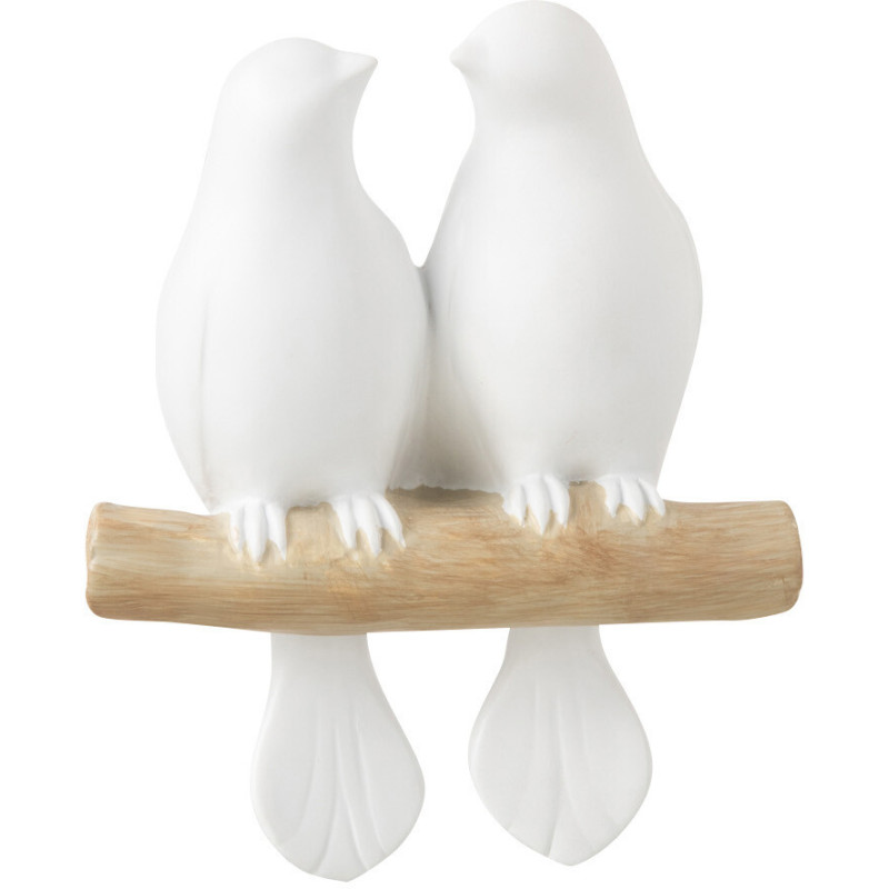 Statuette déco 2 oiseaux sur branche en Résine Blanc Naturel Lilly - 1