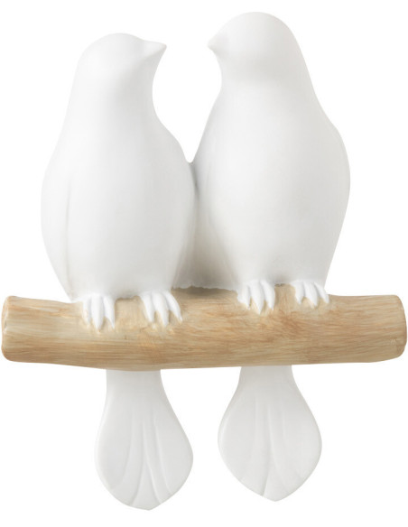 Statuette déco 2 oiseaux sur branche en Résine Blanc Naturel Lilly - 1
