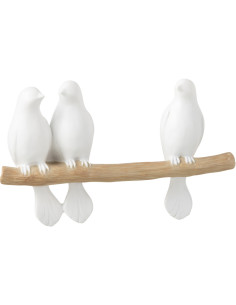 Statuette déco 3 oiseaux sur branche en Résine Blanc Naturel Lilly - 1
