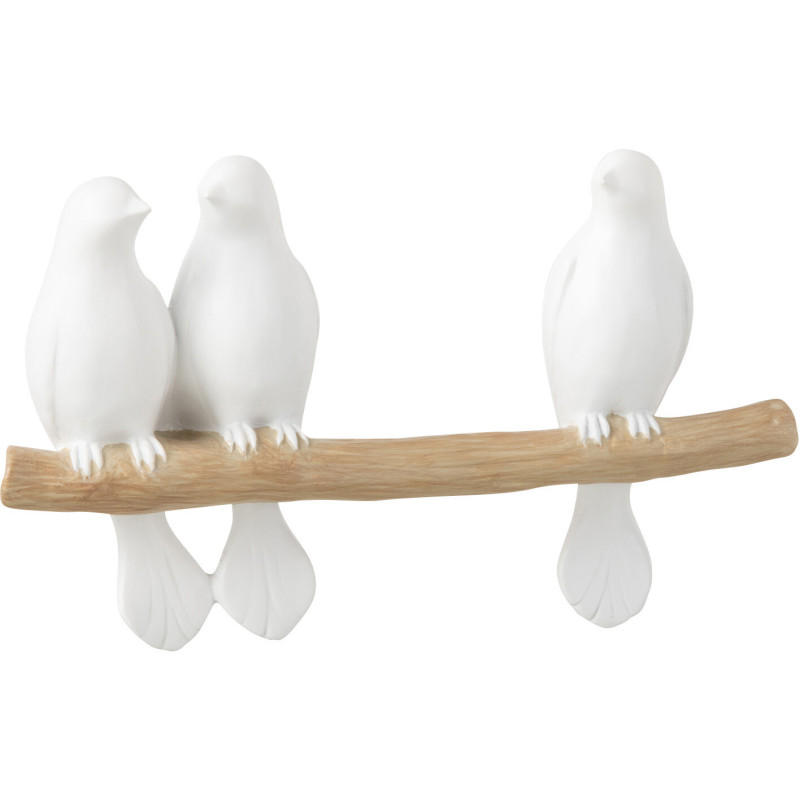 Statuette déco 3 oiseaux sur branche en Résine Blanc Naturel Lilly - 1