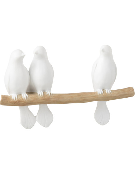 Statuette déco 3 oiseaux sur branche en Résine Blanc Naturel Lilly - 1