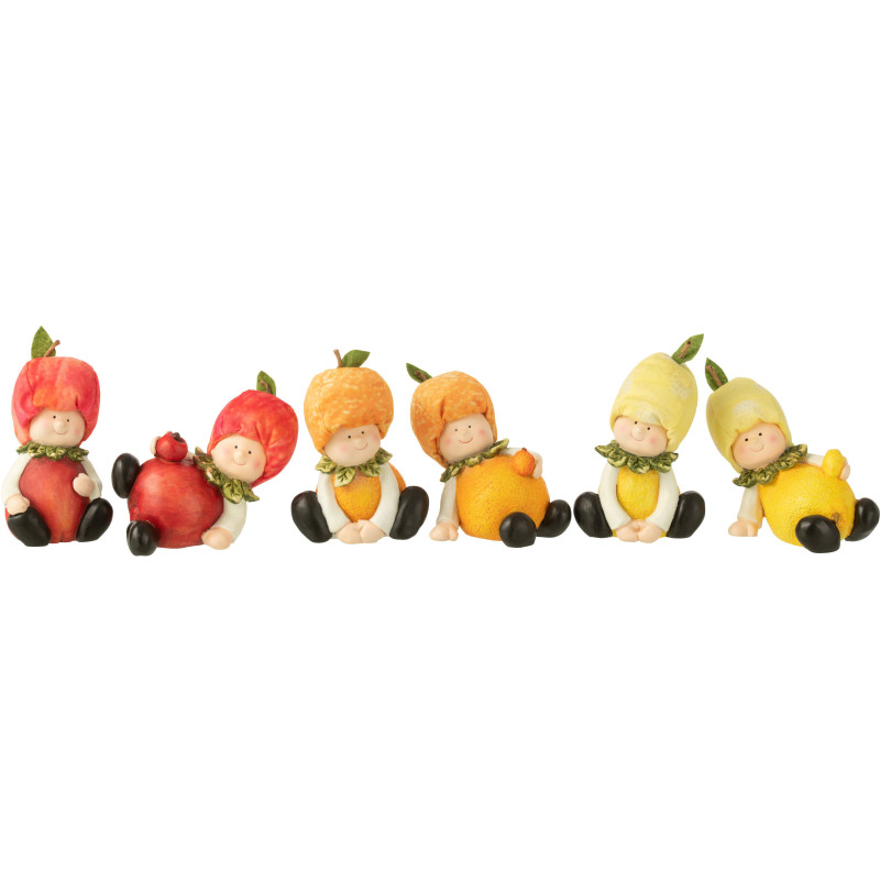 Statuette déco déco Enfant Pomme Orange Citron Hauteur 14 cm en Résine Rouge Orange Jaune Bobine (Lot de 6) - 1