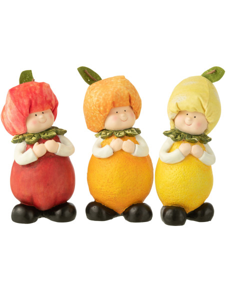 Statuette déco déco Enfant Pomme Orange Citron Hauteur 23 cm en Résine Rouge Orange Jaune Bobine (Lot de 2) - 1