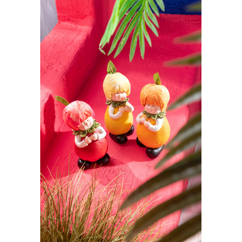 Statuette déco déco Enfant Pomme Orange Citron Hauteur 23 cm en Résine Rouge Orange Jaune Bobine (Lot de 2) - 2