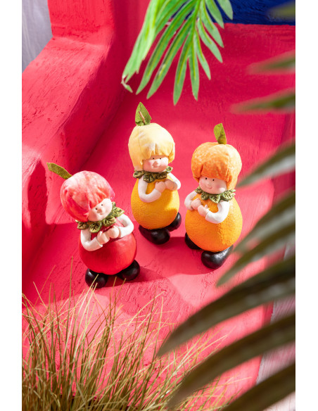 Statuette déco déco Enfant Pomme Orange Citron Hauteur 23 cm en Résine Rouge Orange Jaune Bobine (Lot de 2) - 2
