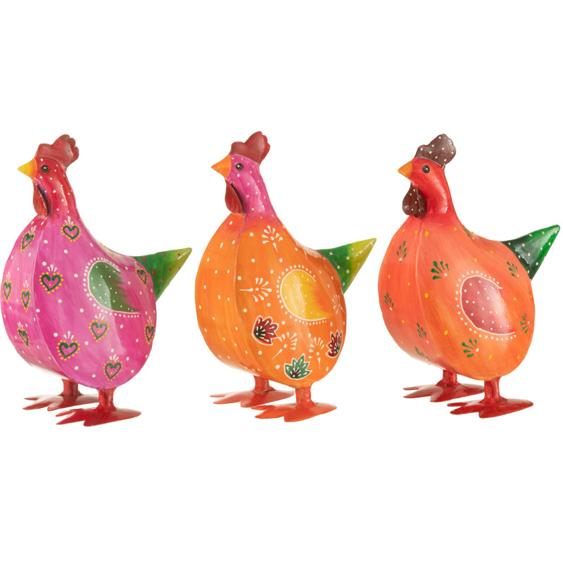 Statuette déco Coq Hauteur 18 cm en Métal Multicolore Funny (Lot de 3) - 1
