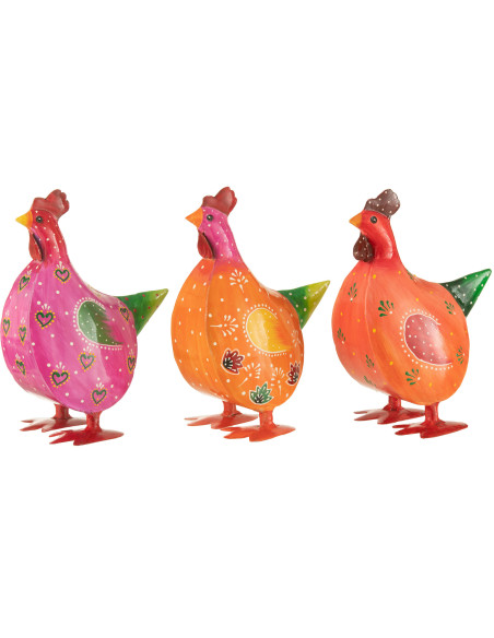 Statuette déco Coq Hauteur 18 cm en Métal Multicolore Funny (Lot de 3) - 1