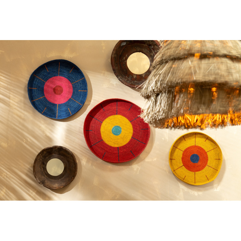 Décoration murale Ronde Plateaux en Jonc de mer Rouge Jaune Bleu Alyda (Lot de 3) - 2