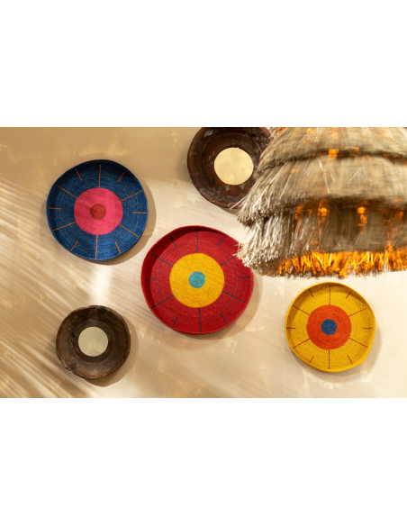 Décoration murale Ronde Plateaux en Jonc de mer Rouge Jaune Bleu Alyda (Lot de 3) - 2