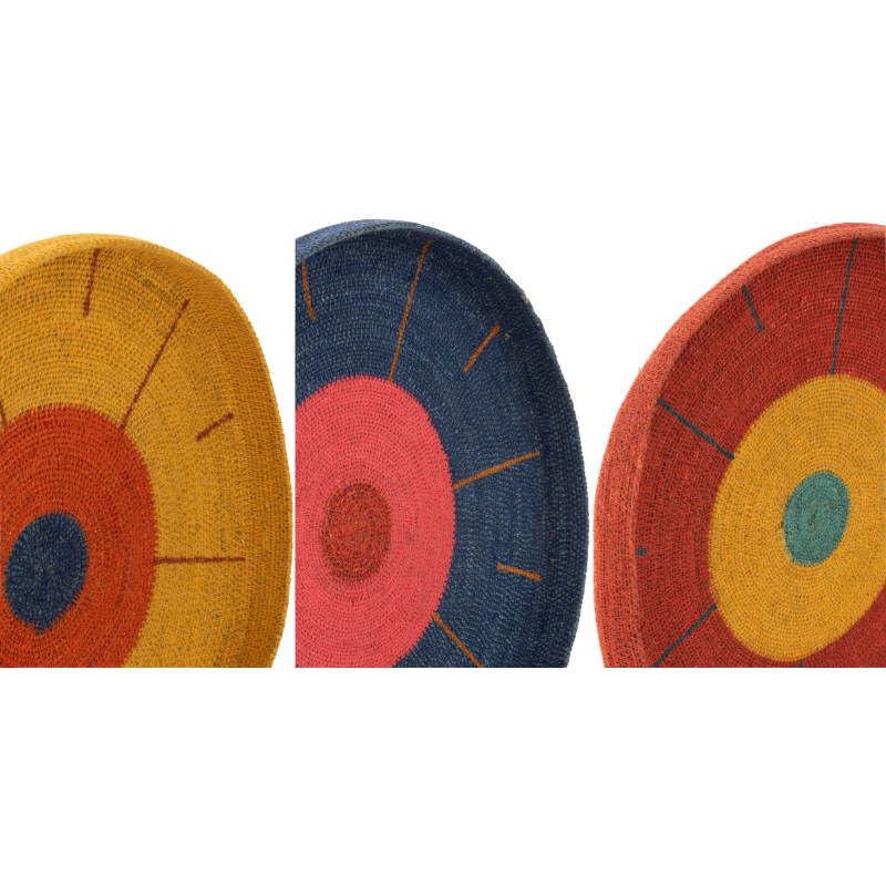 Décoration murale Ronde Plateaux en Jonc de mer Rouge Jaune Bleu Alyda (Lot de 3) - 3