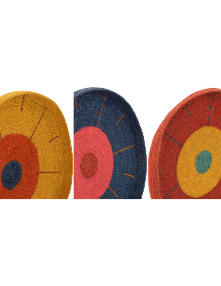 Décoration murale Ronde Plateaux en Jonc de mer Rouge Jaune Bleu Alyda (Lot de 3) - 3