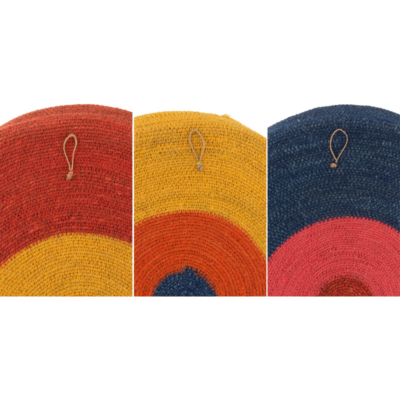 Décoration murale Ronde Plateaux en Jonc de mer Rouge Jaune Bleu Alyda (Lot de 3) - 4