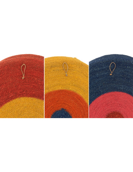 Décoration murale Ronde Plateaux en Jonc de mer Rouge Jaune Bleu Alyda (Lot de 3) - 4