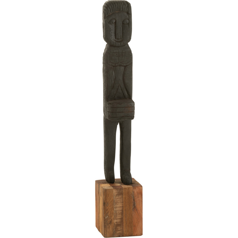 Statuette déco XXL Personnage ethnique Hauteur 115 cm en Bois recyclé Noir Naturel Boro - 1
