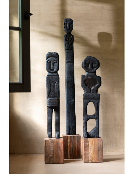 Statuette déco XXL Personnage ethnique Hauteur 115 cm en Bois recyclé Noir Naturel Boro - 2