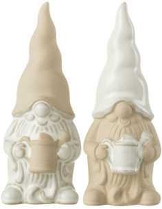 Statuette déco Lutin arrosoir Hauteur 15 cm en Porcelaine Blanc Beige Zyon (Lot de 2) - 1