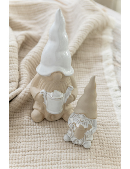 Statuette déco Lutin arrosoir Hauteur 15 cm en Porcelaine Blanc Beige Zyon (Lot de 2) - 2