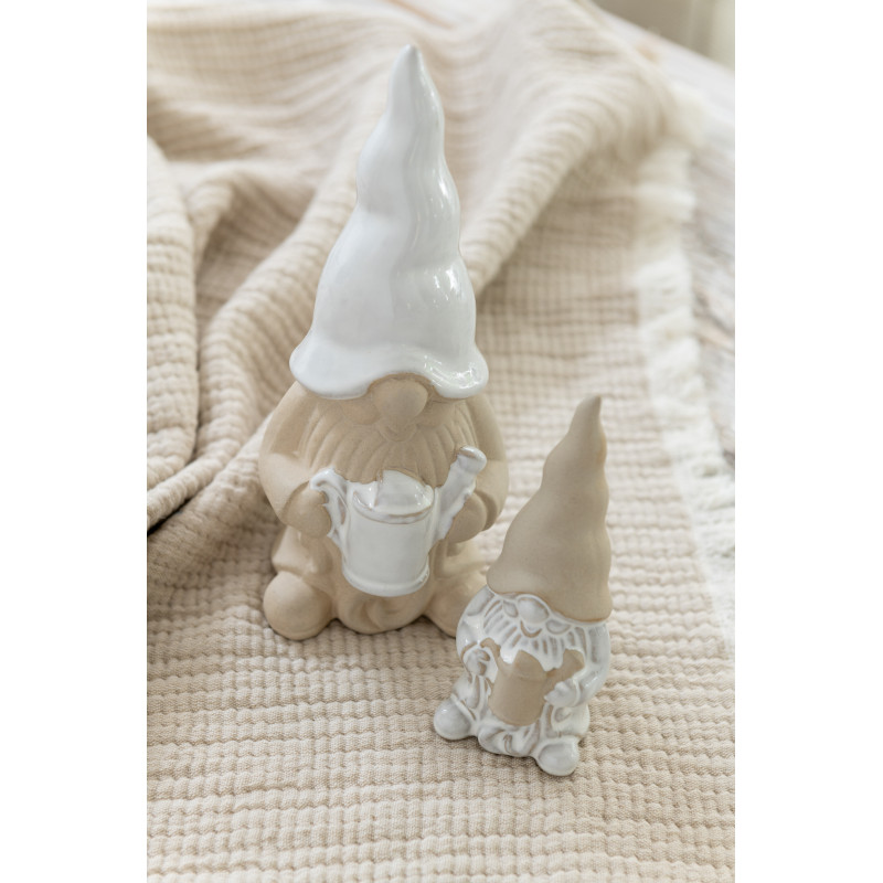 Statuette déco Lutin arrosoir Hauteur 25 cm en Porcelaine Blanc Beige Zyon (Lot de 2) - 2