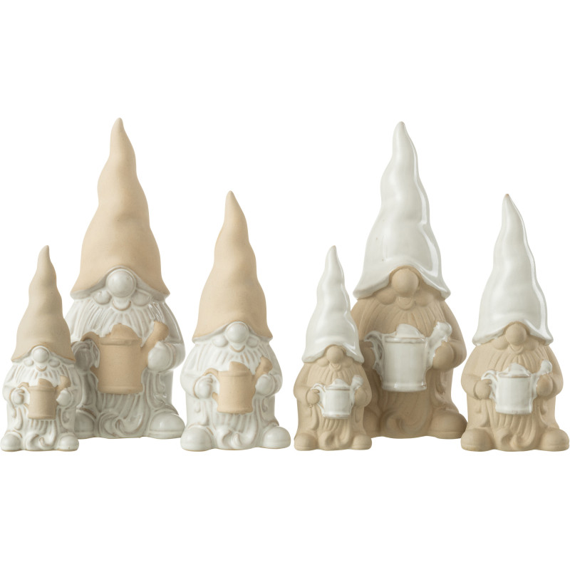 Statuette déco Lutin arrosoir Hauteur 25 cm en Porcelaine Blanc Beige Zyon (Lot de 2) - 3