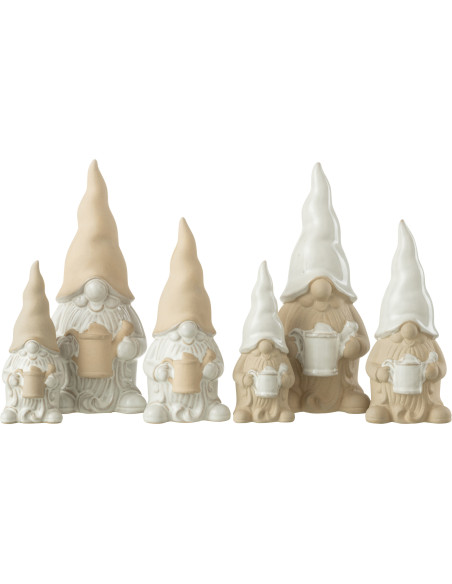 Statuette déco Lutin arrosoir Hauteur 25 cm en Porcelaine Blanc Beige Zyon (Lot de 2) - 3