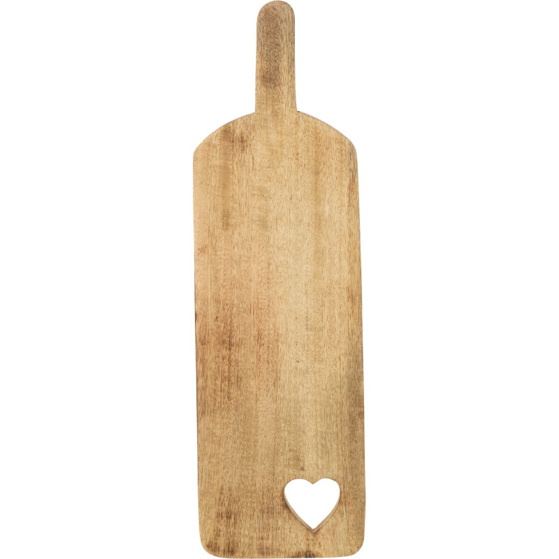 Planche à découper Rectangulaire 50 cm en Bois de manguier Naturel Motif coeur Erika J-Line - 1