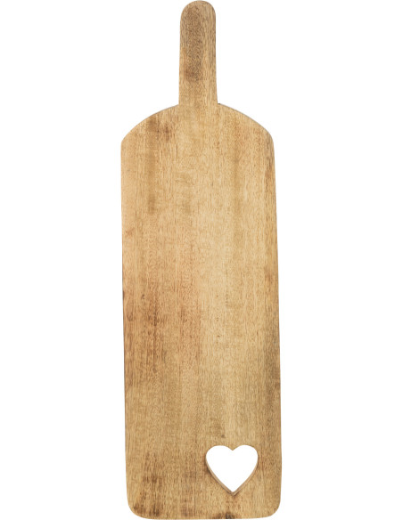 Planche à découper Rectangulaire 50 cm en Bois de manguier Naturel Motif coeur Erika J-Line - 1
