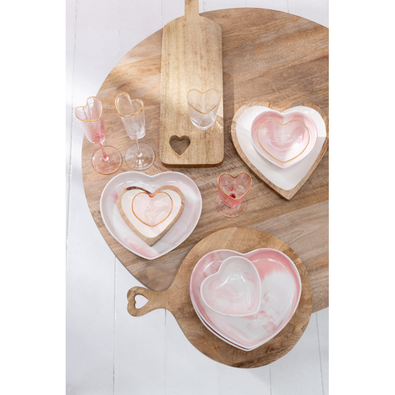 Planche à découper Rectangulaire 50 cm en Bois de manguier Naturel Motif coeur Erika J-Line - 4