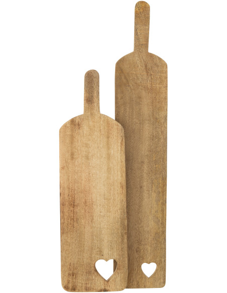 Planche à découper Rectangulaire 65 cm en Bois de manguier Naturel Motif coeur Erika - 2