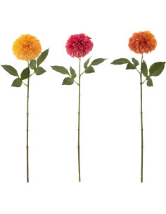 Fleur artificelle Dahlia Hauteur 65 cm en Plastique Jaune Orange Rose Vert (Lot de 3) - 1
