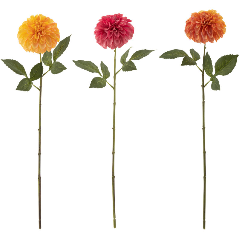 Fleur artificelle Dahlia Hauteur 65 cm en Plastique Jaune Orange Rose Vert (Lot de 3) - 1