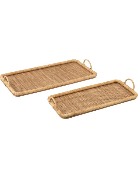 Plateau Rectangulaire avec poignées en Rotin Naturel Métal Cayden (Lot de 2) - 1